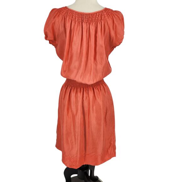 Talbots Silk Smocked Waist Tie Front Dress Orange / Coral Size Small - Picture 4 of 6